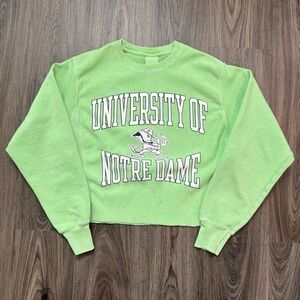 Womens Notre Dame Champion Reverse Weave Cropped Hoodie Size M Lime Green